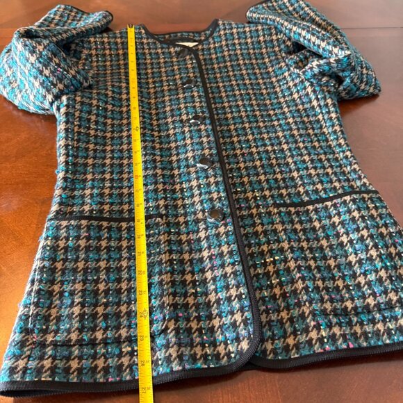 Vintage Jaeger Wool Houndstooth womens Blazer UK 8 Collarless 80's 90'sn - Picture 7 of 10